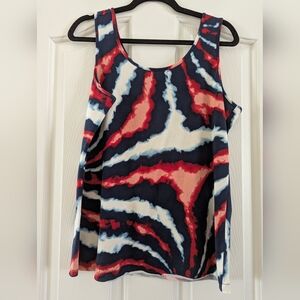 LuLaRoe Cocoa Navy and Coral Swirl Tank Top